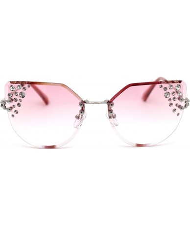 Butterfly Womens Bevel Edge Rimless Oversize Cat Eye Rhinestone Sunglasses - Silver Pink - C71932Y4NXE $12.88