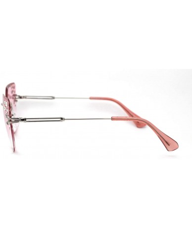 Butterfly Womens Bevel Edge Rimless Oversize Cat Eye Rhinestone Sunglasses - Silver Pink - C71932Y4NXE $12.88