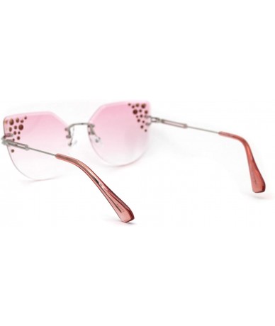 Butterfly Womens Bevel Edge Rimless Oversize Cat Eye Rhinestone Sunglasses - Silver Pink - C71932Y4NXE $12.88