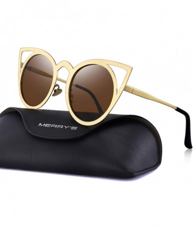 Round Cat Eye Sunglasses Round Metal Cut-Out Flash Mirror Lens Sun glasses S8064 - Brown - C412MYKZHTO $12.84