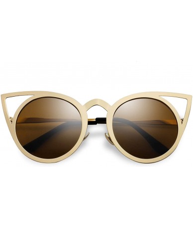 Round Cat Eye Sunglasses Round Metal Cut-Out Flash Mirror Lens Sun glasses S8064 - Brown - C412MYKZHTO $12.84