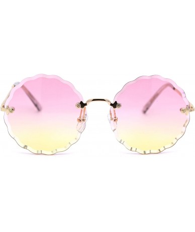 Rimless Womens Daisy Bevel Cut Round Hippie Circle Lens Rimless Sunglasses - Gold Pink Yellow - C418XHXA9HN $14.34