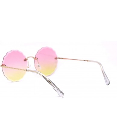 Rimless Womens Daisy Bevel Cut Round Hippie Circle Lens Rimless Sunglasses - Gold Pink Yellow - C418XHXA9HN $14.34