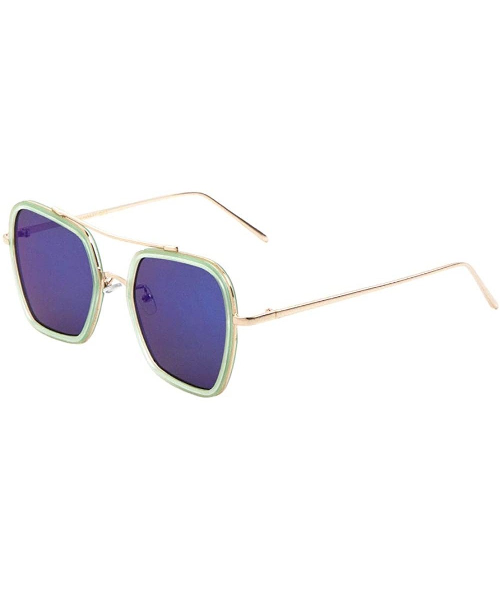 Aviator Double Plastic Metal Rim Flat Modern Geometric Squared Aviator Sunglasses - Blue Green - CG190DZ7NTX $11.83