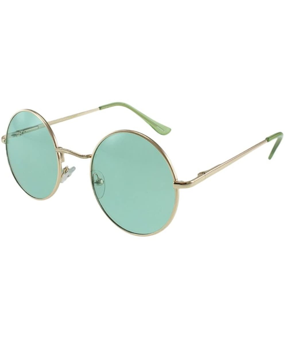 Round Presley - Round Metal Fashion Sunglasses with Microfiber Pouch - Gold / Green - CV18CUHIKK4 $11.68