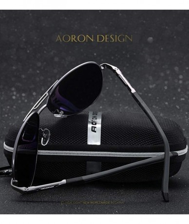 Aviator Pilot Polarized Sunglasses for Men HD Mens Classic Driving Sunglasses UV400 - Silver Black - C818M0TXOOW $12.50