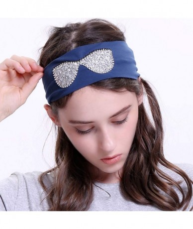 Wrap Sunglasses Headb s Elastic Stretch Headb Rhinestones Hair B - Silver Navy - CH18T95GG6G $29.47