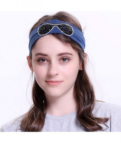 Wrap Sunglasses Headb s Elastic Stretch Headb Rhinestones Hair B - Silver Navy - CH18T95GG6G $29.47