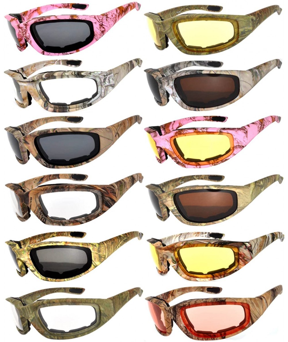 Sport Set of 12 Pairs Motorcycle CAMO Padded Foam Sport Glasses Colored Lens - C218560RGDY $41.86