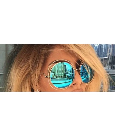 Round UV400 Round Sunglasses Green Mirror Oversized Vintage Sun Glasses for Women - Red - CQ18TZZTL4N $20.80