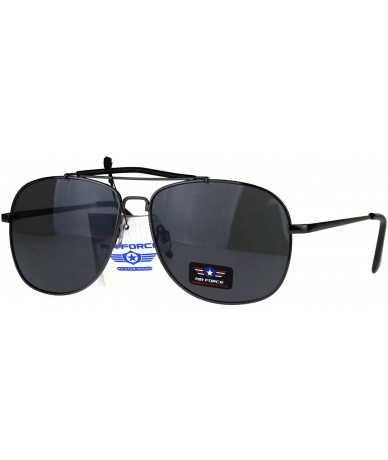 Rectangular Mens Air Force Rectangular Police Flat Top Pilots Sunglasses - Gunmetal Black - CH188557OZD $9.04