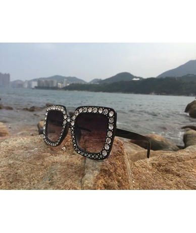 Rectangular Large Jeweled Sunglasses for Women Crystal Bling Studded Oversized Square Frame - Black+red Lenses - CV18IZOMY98 ...