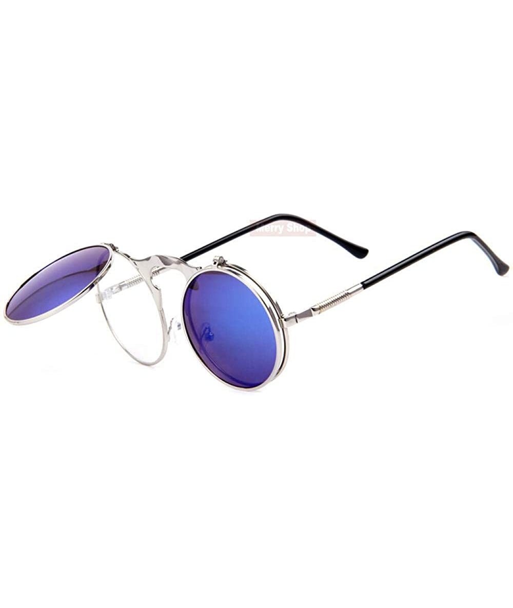 Round VINTAGE STEAMPUNK Sunglasses Round Designer Steam Punk C01 Rose Gold - C04 Blue - CM18XDWQGII $9.13