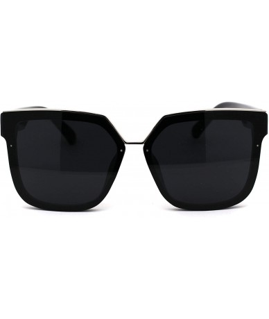 Square Chic Elegant Designer Top Metal Bridge Horn Rim Sunglasses - Black Silver Solid Black - CX18XY3XC3Y $16.00