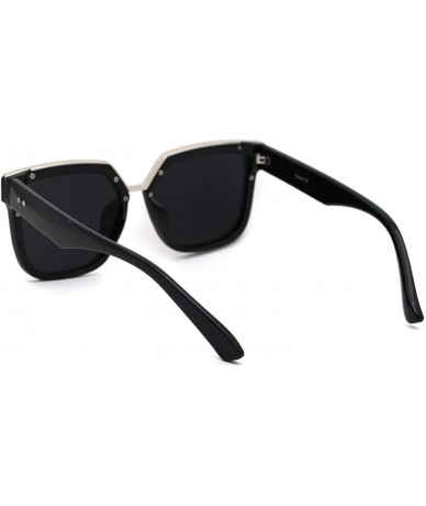 Square Chic Elegant Designer Top Metal Bridge Horn Rim Sunglasses - Black Silver Solid Black - CX18XY3XC3Y $16.00