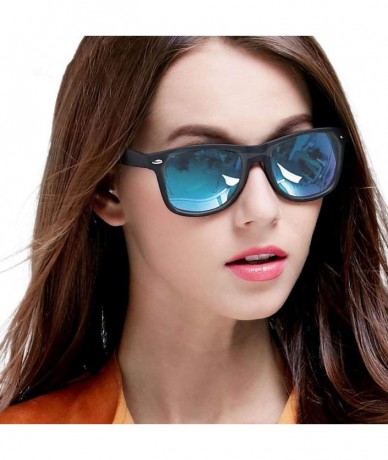 Oversized Polarized Sunglasses for Men Women Fashion Classic Mirror Lens UV Blocking Sun Glasses - Bright Black+bright Blue -...