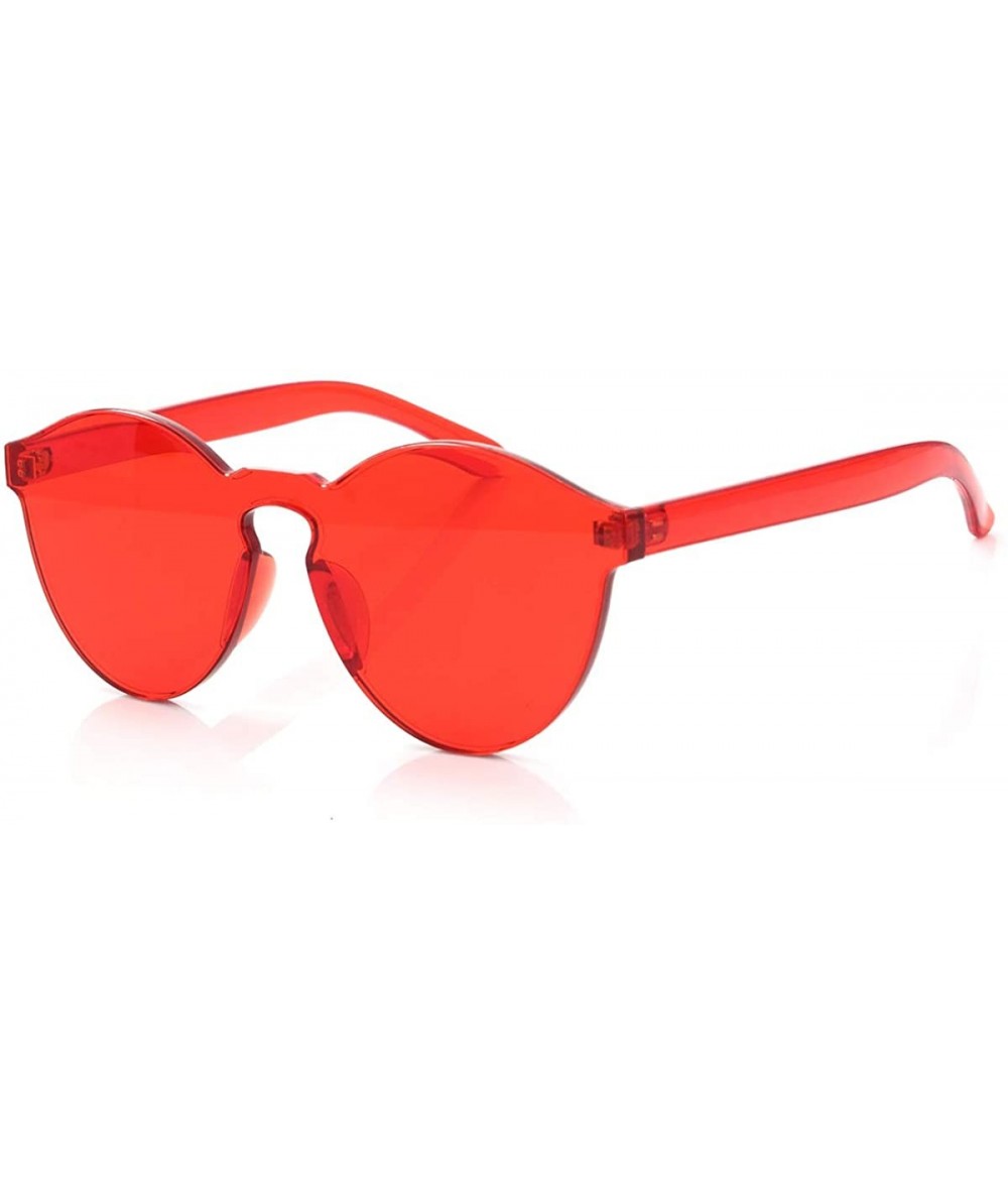 Rimless Rimless Sunglasses Oversized Colored Transparent Round Eyewear Retro Eyeglasses for Women Men - Red - CF18HXTC5L0 $7.58