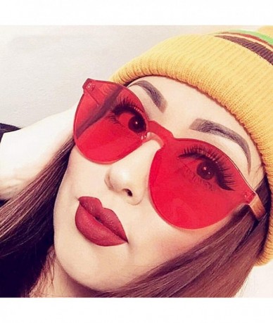 Rimless Rimless Sunglasses Oversized Colored Transparent Round Eyewear Retro Eyeglasses for Women Men - Red - CF18HXTC5L0 $7.58