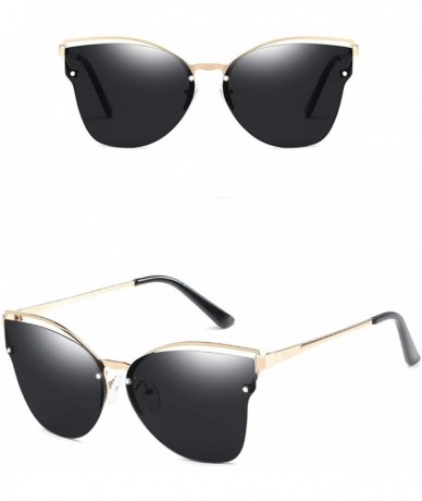 Square Semi Rimless Metallic Frame Sunglasses for Women Cateye Sunglasses - Grey Gold - CQ18RSQYEKU $18.16