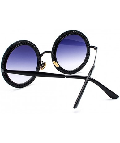 Semi-rimless Women Round Rhinestone Sunglasses Metal Frame Polycarbonate lens - Black Grey - CM18EO3Z4HK $9.84