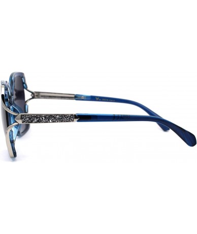 Butterfly Womens Nugget Metal Glitter Jewel Arm Butterfly Designer Sunglasses - Blue Silver Smoke - C4193YMHADX $15.43