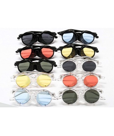 Round 2020 New Transparent Color Punk Flip Sunglasses Men Women Fashion UV400 Round Glasses - Clear&blue - CG1935EO6H2 $13.96