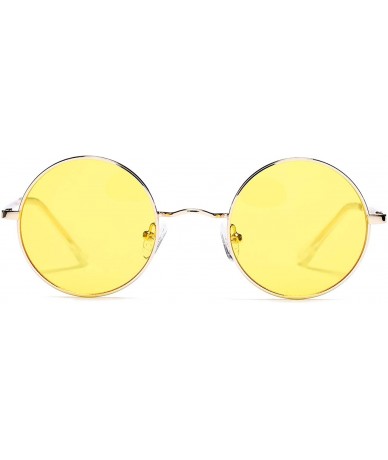 Round Small Round Sunglasses for Women Men John Lennon Hippie Glasses - UV400 Protection - Gold/Yellow - CQ194R4EQ48 $9.49