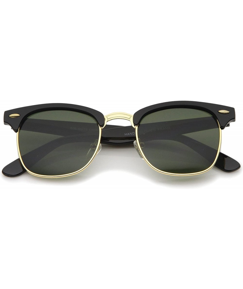 Sport Premium Half Frame Horn Rimmed Sunglasses with Metal Rivets - Black-gold / Green - CF12K5F8ZUN $13.01