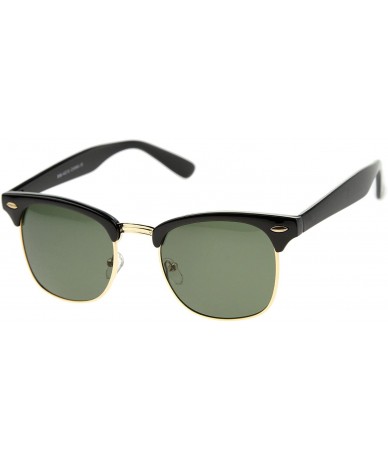 Sport Premium Half Frame Horn Rimmed Sunglasses with Metal Rivets - Black-gold / Green - CF12K5F8ZUN $13.01