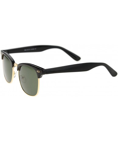 Sport Premium Half Frame Horn Rimmed Sunglasses with Metal Rivets - Black-gold / Green - CF12K5F8ZUN $13.01