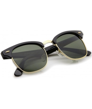 Sport Premium Half Frame Horn Rimmed Sunglasses with Metal Rivets - Black-gold / Green - CF12K5F8ZUN $13.01