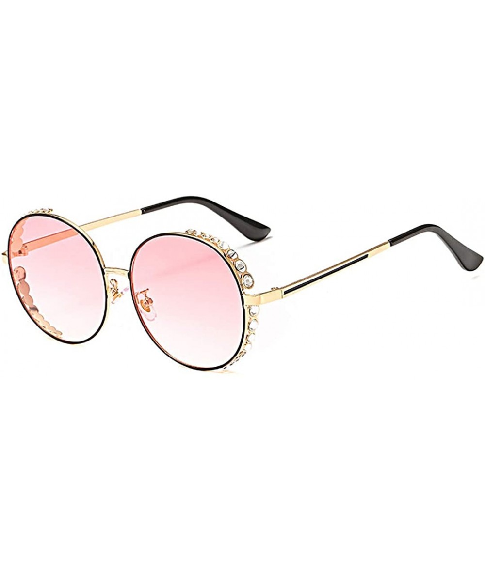 Round Fashion Round Pearl Decor Sunglasses UV Protection Metal Frame - Pink Lens-e - C318UCG95NY $18.79