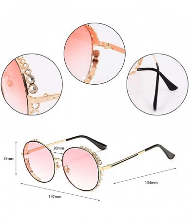 Round Fashion Round Pearl Decor Sunglasses UV Protection Metal Frame - Pink Lens-e - C318UCG95NY $18.79