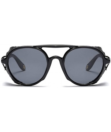 Round Men Sunglasses with Side Shields Leather Round Sun Glasses for Women Retro UV400 - Full Black - CC18Q28HDCL $10.15