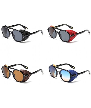 Round Men Sunglasses with Side Shields Leather Round Sun Glasses for Women Retro UV400 - Full Black - CC18Q28HDCL $10.15