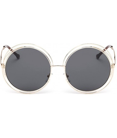 Oversized Polarized Sunglasses Classic Small Round Metal Frame for Women Men - B - CR199AHAYU3 $7.97