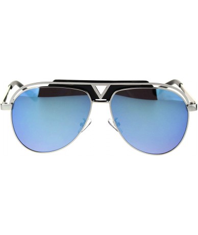 Aviator Unisex Aviator Fashion Sunglasses Triangle Design Top Bridge UV 400 - Silver (Blue Mirror) - CI18W2A4HZ2 $9.81