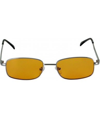 Rectangular Small Square Rectangular Metal Frame Unisex Sunglasses Candy Color Lens - Silver-orange - C518E43NZUD $8.78