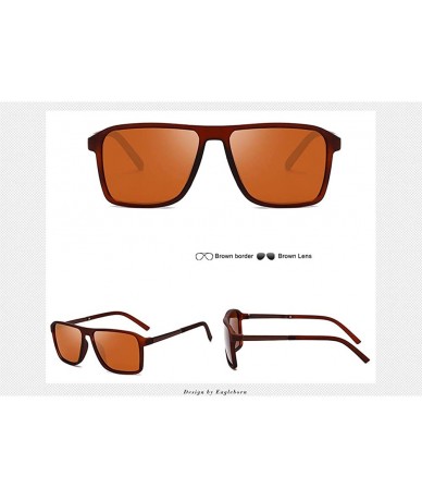 Rectangular Polarized Black Sunglasses Men Driving Retro Sun Glasses UV400 Summer - Brown5 - CM18RO6MLZQ $18.15