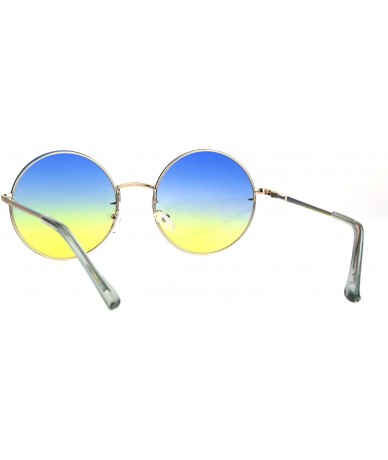 Round Round Circle Fashion Sunglasses Rims Behind Lens Spring Hinge UV 400 - Gold (Blue Yellow) - CV186DYON2N $9.69