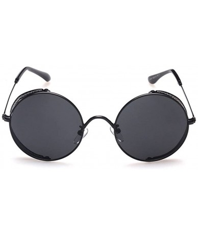 Rectangular Round Lens Sunglasses Metal Frame With Hollow Side Barrier Available - Black/Black - C11219BCKVR $19.63