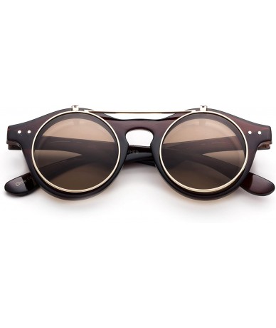 Round Classic Small Retro Steampunk Circle Flip Up Glasses/Sunglasses Cool Retro New Model - Brown - CI11M0MQPLV $7.36