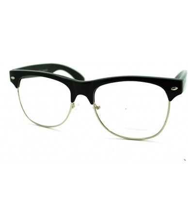 Rectangular Classic Retro Nerdy Geek Half Rim Horned Horned Eye Glasses - Black - C511YFDZUVT $13.22