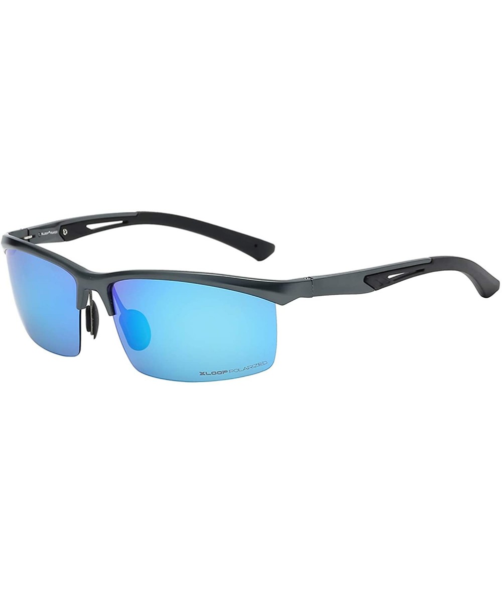 Polarized Rectangular Al-Mg Metal Semi Rimless Fishing Sunglasses