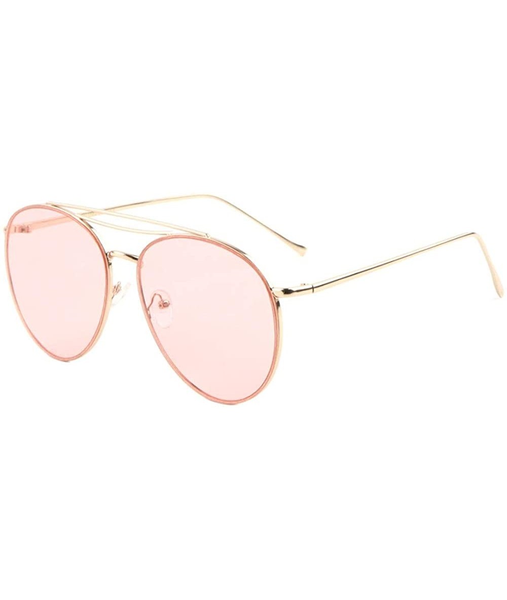 Round Color Flat Lens Double Top Bar Modern Round Aviator Sunglasses - Pink - CO190ITS2QR $14.20