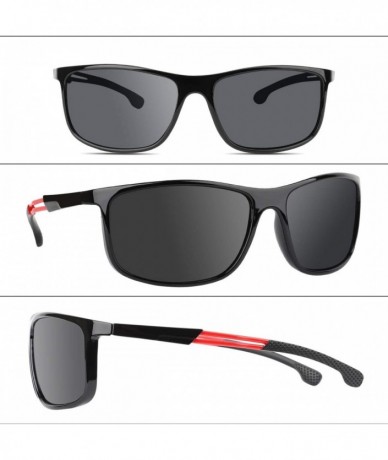 Sport Polarized Sports Sunglasses for Men UV Protection Retro Driving Fishing Sports Sun Glasses - Black Frame Red Leg - C719...