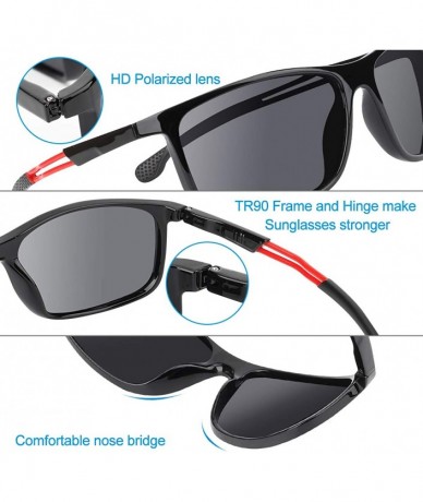 Sport Polarized Sports Sunglasses for Men UV Protection Retro Driving Fishing Sports Sun Glasses - Black Frame Red Leg - C719...