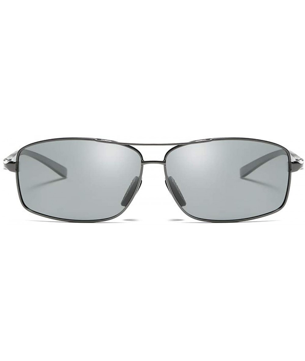 Rectangular Polarized Sunglasses Driving Photosensitive Glasses Color changing sunglasses - Silver - CV18SQ6UAZ7 $24.10