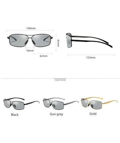 Rectangular Polarized Sunglasses Driving Photosensitive Glasses Color changing sunglasses - Silver - CV18SQ6UAZ7 $24.10