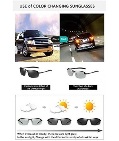 Rectangular Polarized Sunglasses Driving Photosensitive Glasses Color changing sunglasses - Silver - CV18SQ6UAZ7 $24.10